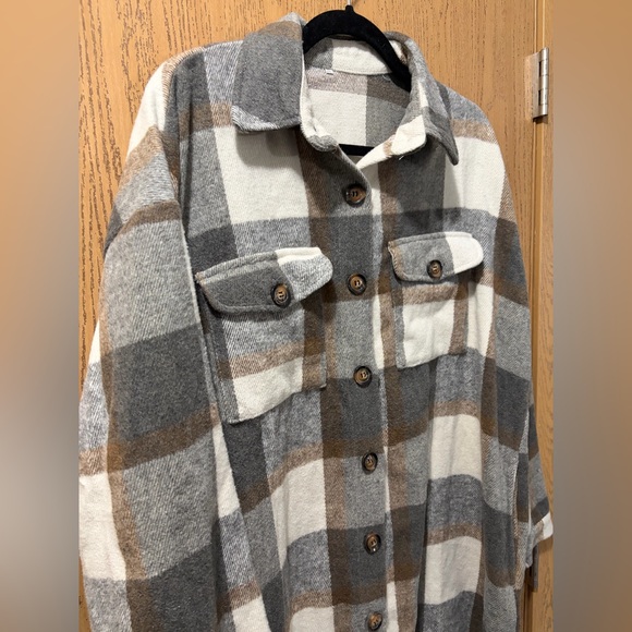 Plaid Button-Up Trench Coat - Picture 3 of 7